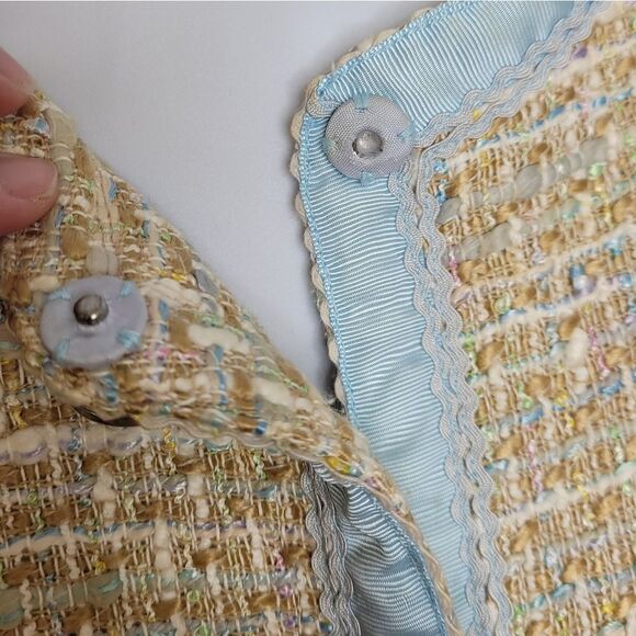 ECI beige boucle tweed blazer with blue trim  plazacore jacket M‎ - Picture 4 of 12
